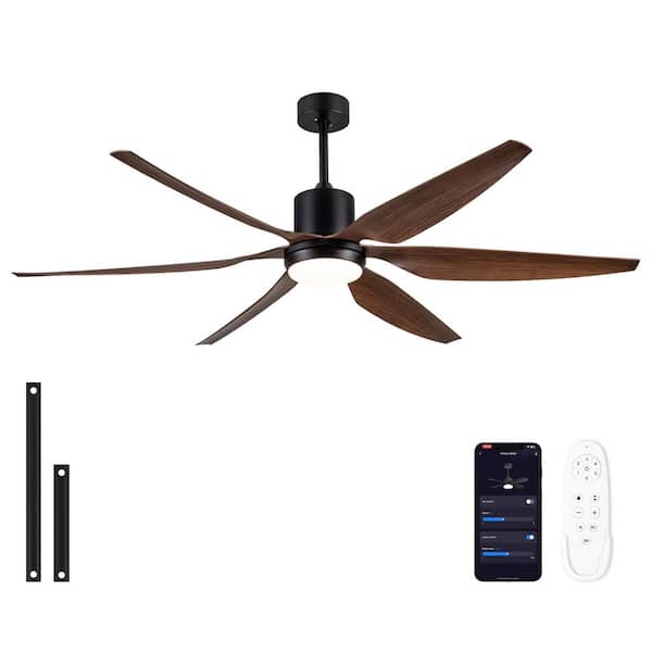 Splenda 66 in. Smart Indoor Farmhouse Matte Black Ceiling Fan with Light, Faux Wood Blades and Remote Control