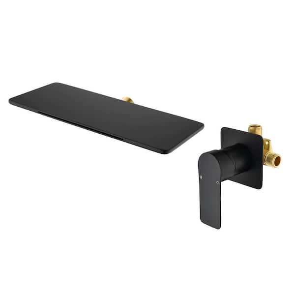 Single-Handle Wall-Mount Roman Tub Faucet Brass Waterfall Bath Tub Filler in Matte Black