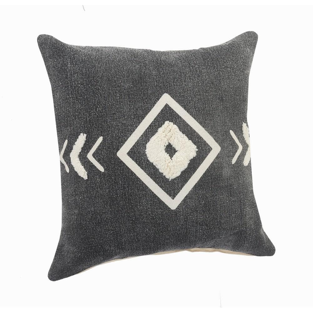 Black and White Geometric Tufted Cotton Throw Pillow, 20 in