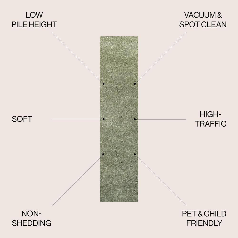 Haze Solid Green Low-Pile Synthetic Runner Rug, 2 x 8 ft
