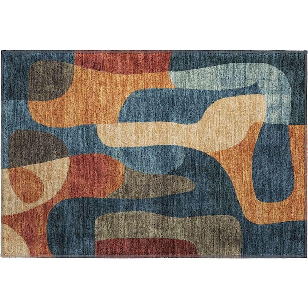 Mayfield Premium Machine Washable Abstract AMF1867 Navy 2 ft. x 3 ft. Area Rug