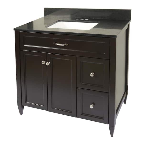 Ella Vail 37 in. W x 22 in. D x 36 in. H Bath Vanity in Espresso with Quartz Stone Galaxy Black Top with White Basin
