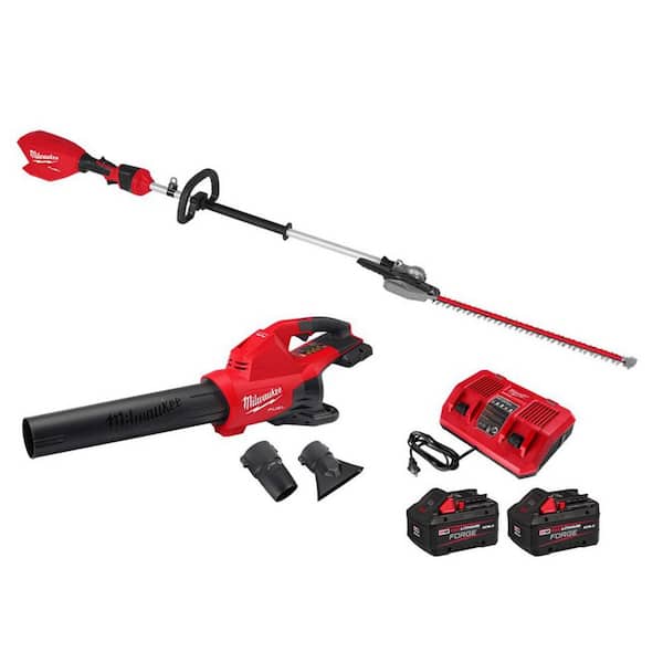 M18 FUEL 18V Pole Articulating Hedge Trimmer with Dual Battery Blower, (2) 8.0 Ah FORGE Battery, Charger