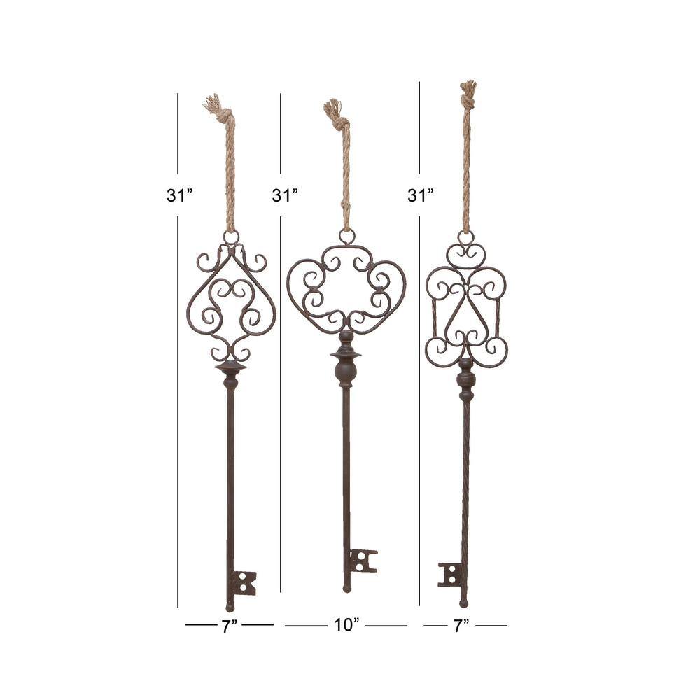 Black Metal Wall Sculptures with Rope Hanger, Set of 3