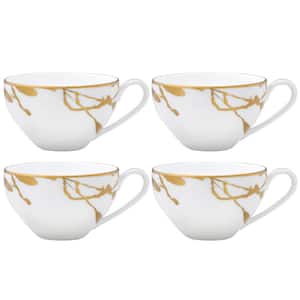 Raptures Gold 7 fl. oz. White Porcelain Tea Cups (Set of 4)