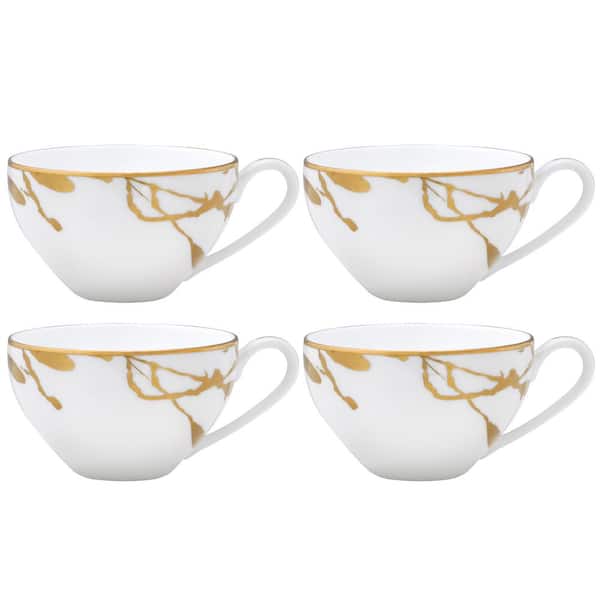Noritake Raptures Gold 7 fl. oz. White Porcelain Tea Cups (Set of 4)