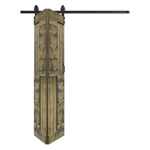 S Style 42in. x 84in. (21"x 84"x 2Panels) Aged Barrel Solid Wood Bi-Fold Barn Door With Hardware Kit-Assembly Needed