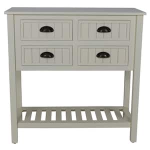Bailey Bead Board Antique White Finish 4-Drawer Wood Console Table with Shelf