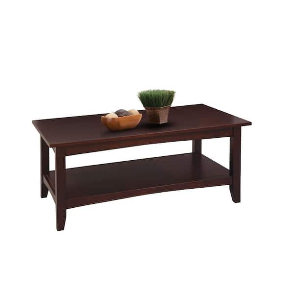 Shaker 42 in. Espresso Rectangle Wood Top Coffee Table with Shelf