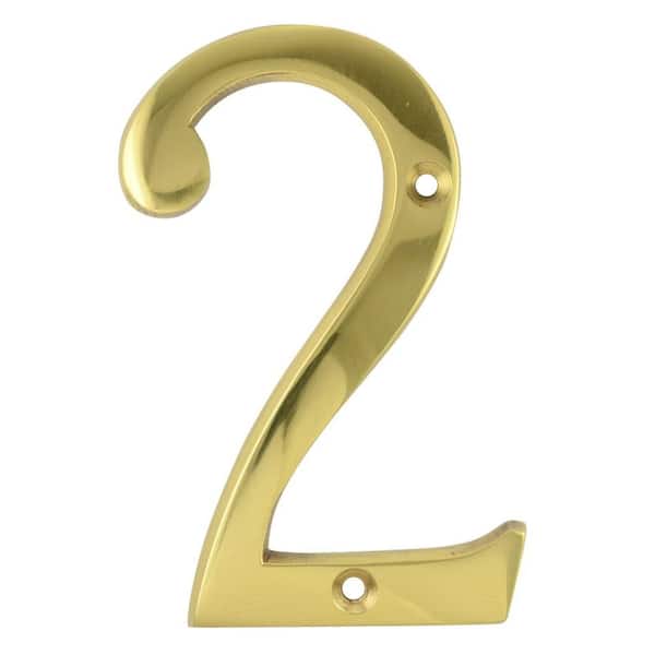 Copper Mountain Hardware 4 in. Polished Brass House Number 2