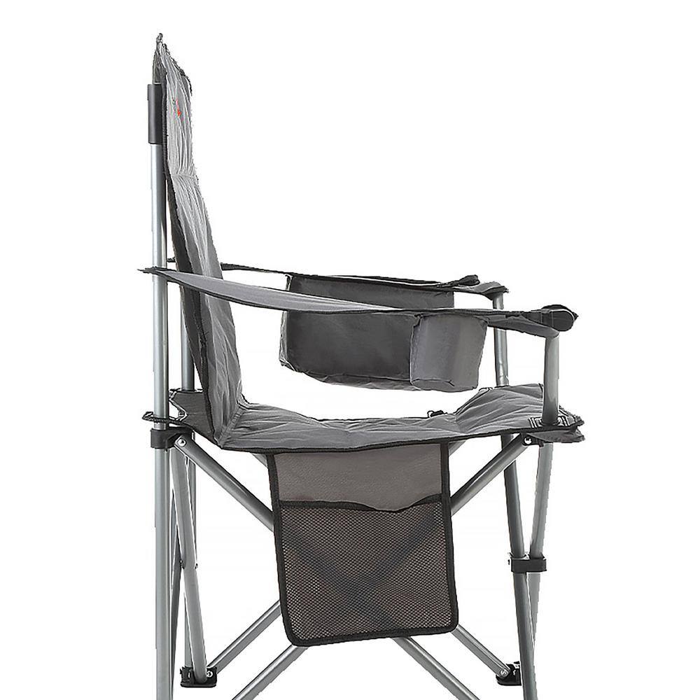 Gray Heated Folding Camping Chair with Cooler and Cup Holders