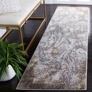 Craft Gray/Brown 2 ft. x 8 ft. Abstract Marble Runner Rug