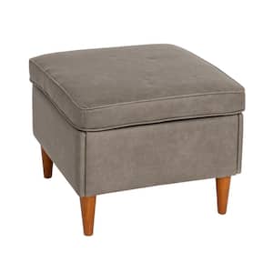 Atley Ash Gray Vegan Leather Upholstered Square Modern Ottoman Storage with Solid Wood Legs