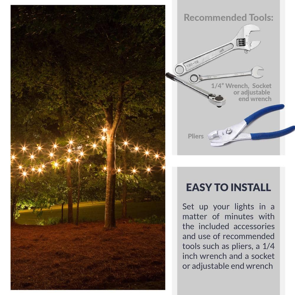 Silver 48 ft Outdoor LED String Light Hanging Kit