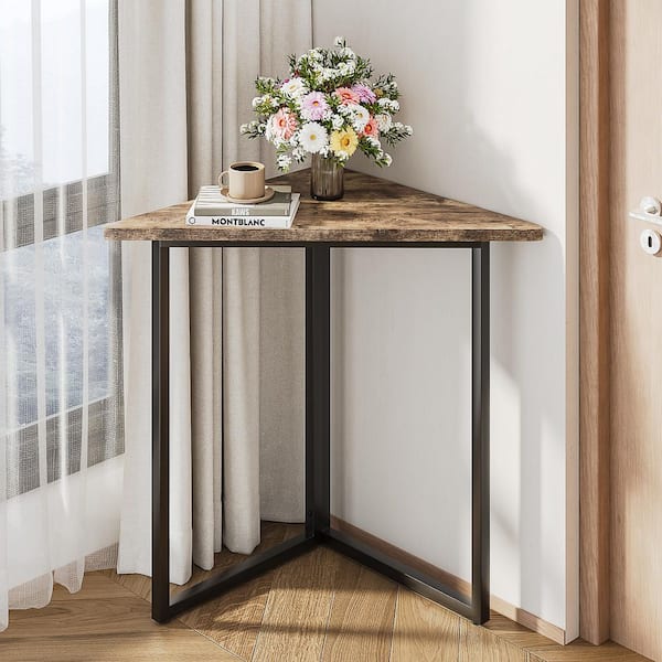 Corner Shelf Accent Table, 25.59 in. Triangle Gray End Side Tables with Metal Frame for Small Space, Corner Cabinet