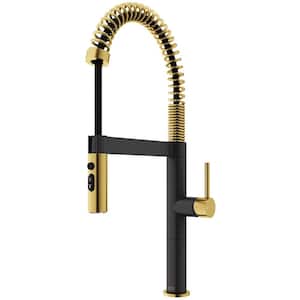Edison Pro 20 in. Single Handle Pull Down Sprayer Kitchen Faucet in Matte Brushed Gold and Matte Black