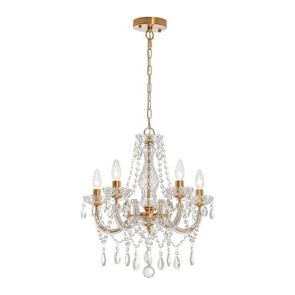 Rennnsan Soralis 18.9 in. 5-Light Brass Crystal Chandelier with