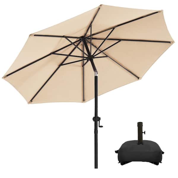 wikiwiki 11 ft. Market Patio Umbrella with Base and Push Button Tilt in Beige