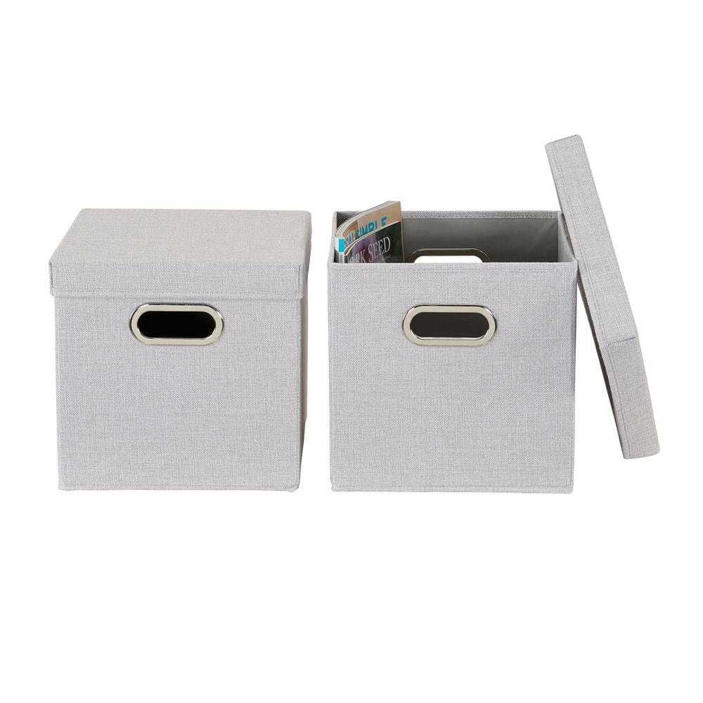 Silver Fabric Collapsible Stackable Storage Cube Set with Lids