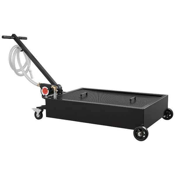 Low Profile Oil Drain Pan, 15 Gal. Capacity, Metal, Rolling Oil Drain Pan with Electric Pump & 7.2 ft. Hose, Leak-proof