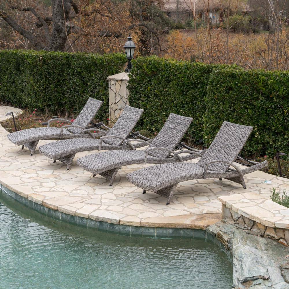 Crete Grey Faux Rattan Outdoor Patio Chaise Lounge (Set of 4) price history on PriceWatchPro