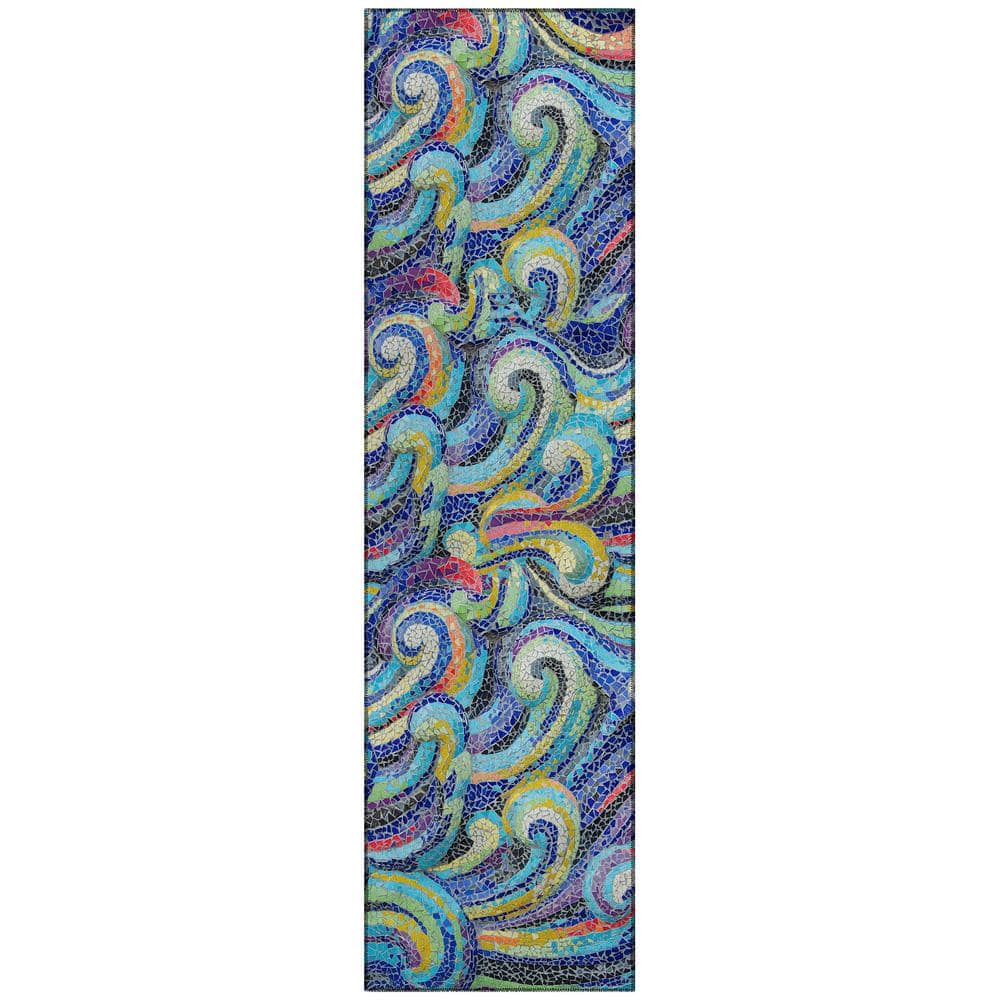 Surfside Blue 2 ft. 3 in. x 7 ft. 6 in. Geometric Indoor/Outdoor area rug