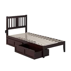 Tahoe Espresso Twin Solid Wood Extra Long Storage Platform Bed with 2-Drawers