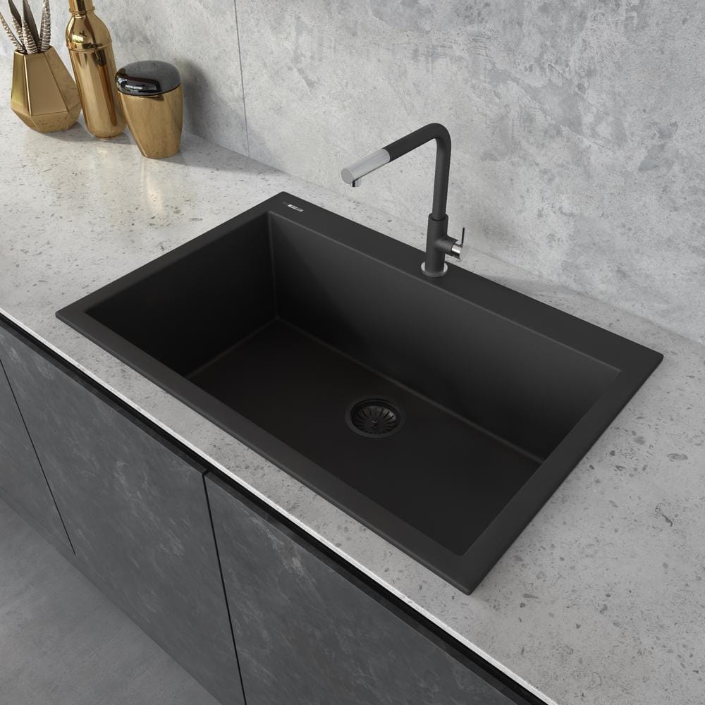 Midnight Black Granite Composite Single Bowl Kitchen Sink