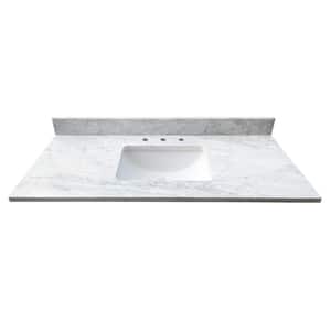 49 in. W x 22 in. D x 1 in. H Bianco Carrara White Marble Vanity Top with White Basin