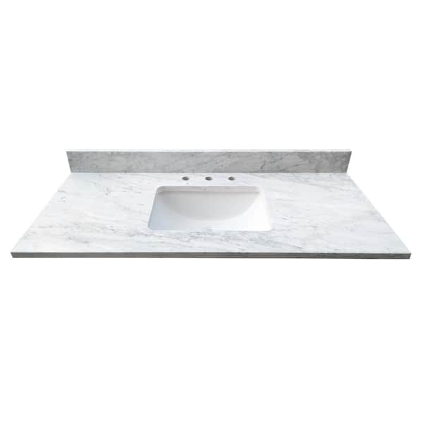 kalorie markedsføring tildele TILE & TOP 49 in. W x 22 in. D x 1 in. H Bianco Carrara White Marble Vanity  Top with White Basin-TH0570 - The Home Depot