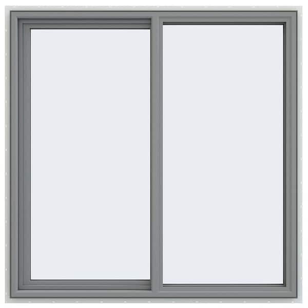 JELD-WEN 47.5 in. x 47.5 in. V-4500 Series Gray Painted Vinyl Left-Handed Sliding Window with Fiberglass Mesh Screen
