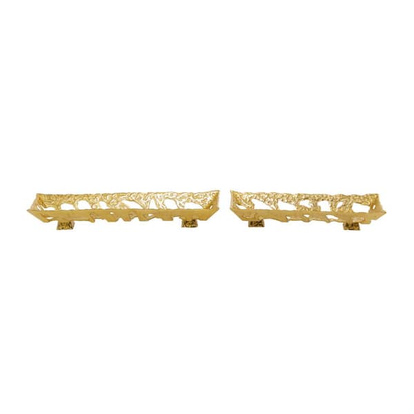 Litton Lane Gold Aluminum Decorative Tray (Set of 2)