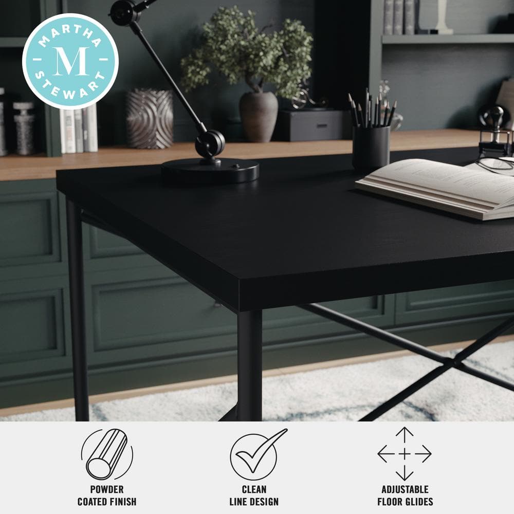 Black Wood Grain Parsons Desk with Metal X-Frame