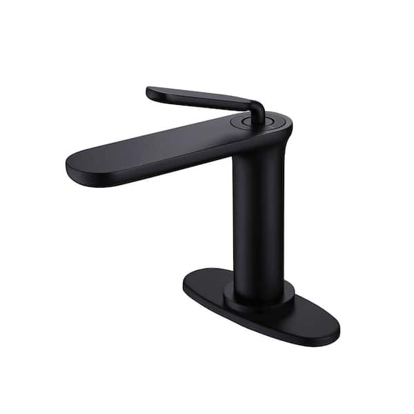 AIMADI Single Handle Single Hole Bathroom Faucet with Deckplate Brass Deck Mount Bathroom Sink Taps in Matte Black