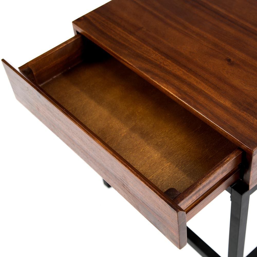 Dark Oak and Black Metal Industrial Storage Side Table