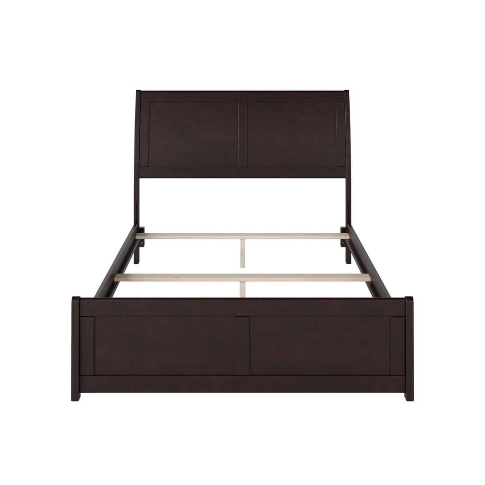 Espresso Full Size Wood Platform Bed with Sleigh Headboard