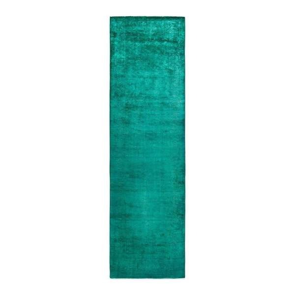 Overdyed Green 3 ft. x 9 ft. Solid Wool Indoor Runner Rug