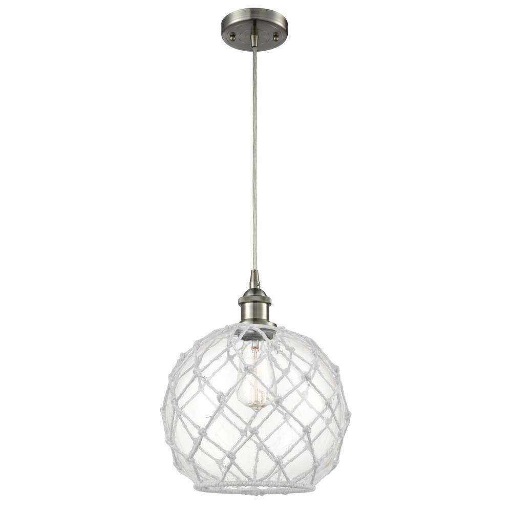 UPC 745684081296 product image for Farmhouse Rope 1-Light Brushed Satin Nickel Globe Pendant Light with Clear Glass | upcitemdb.com