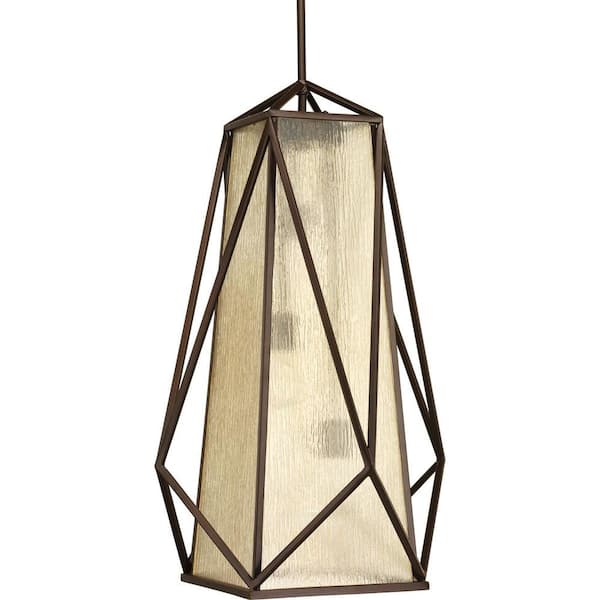 Progress Lighting Marque Collection 3-Light Antique Bronze Foyer Pendant with Antique Textured Glass