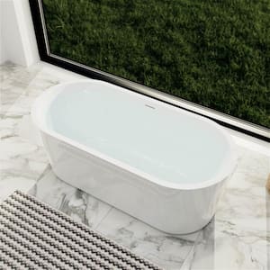 59 in. x 28 in Acrylic Flatbottom Soaking Bathtub Tub with Polished Chrome Drain in White