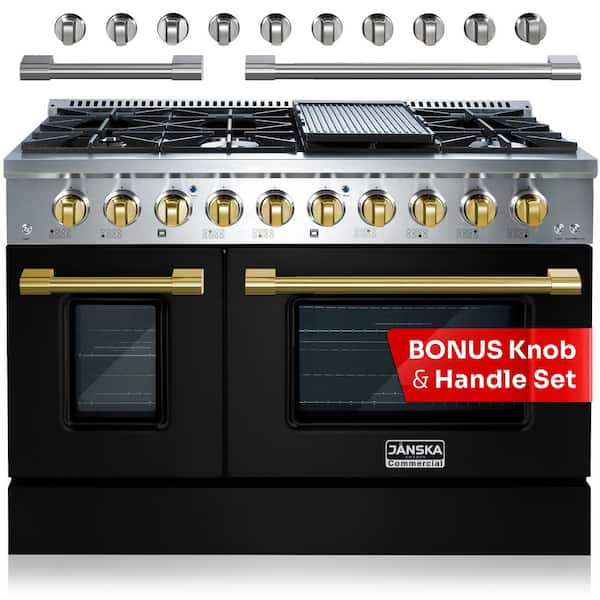 Professional Series 48 in., 8-Burners, Freestanding, 6.7 cu. ft. Double Oven Gas Range with Griddle in Matte Black