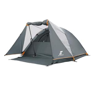 6 ft. x 4.5 ft. Aluminum Poles Tent with Bike Shed and Rainfly-Portable Dome Tents for Camping in Gray
