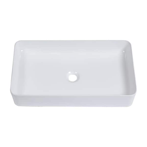 24 in. Vessel Rectangular Bathroom Sink in White Ceramic