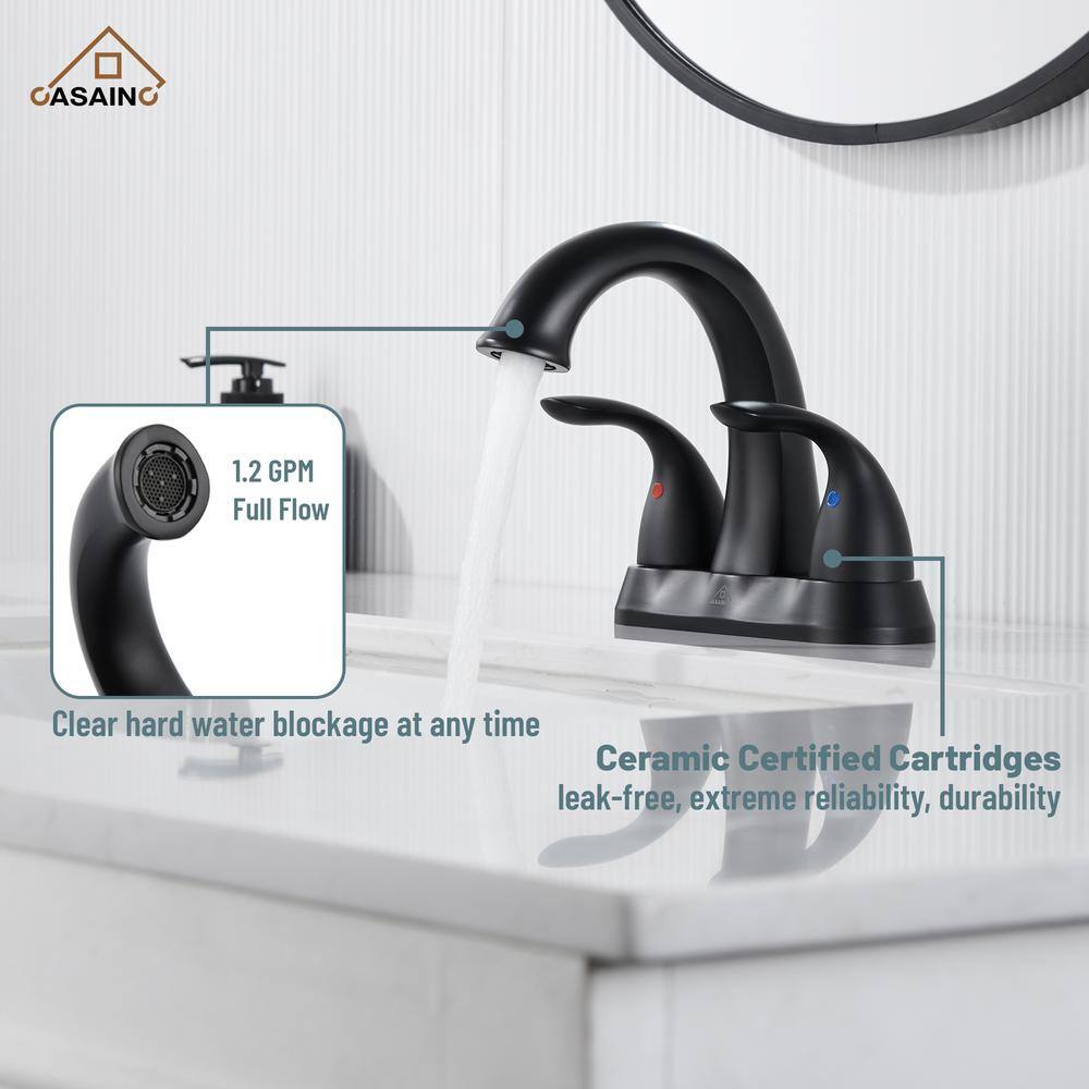Matte Black Stainless Steel Centerset Bathroom Faucet with Drain