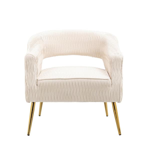 Uixe Luxurious Beige velvet fabric accent armchair with pleated design(Set of 1)