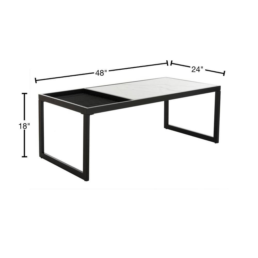Modern Rectangular Black and White Marble Wood Cocktail Table