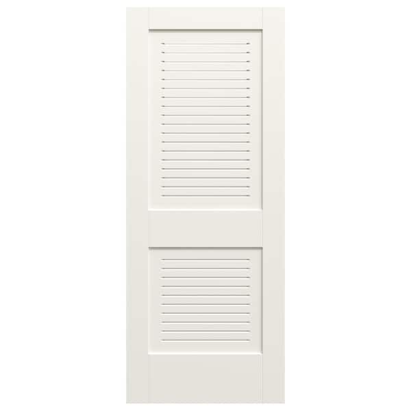 32 in. x 80 in. 2 Panel Solid Core White Primed MDF Wood Interior Door Slab with Full Modern Ventilated Panel Louver