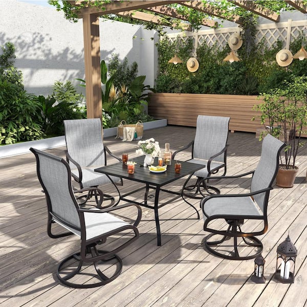 Light Gray Iron Metal 4-Person Outdoor Dining Set With 37 in. Square Table, Number of 5 Pieces.