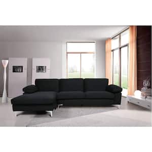 103.5 in. W Black Square Arm 2-piece Velvet L Shape Left Hand Facing 3 Seats Sectional Sofa