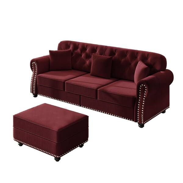 POLKA　ソファ　　BK/BR/IV/RD Polibi 82.6 in. Rolled Arm Velvet Rectangle Sofa in Burgundy with